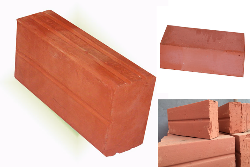 Gạch đặc đất sét nung được sử dụng trong hầu hết các công trình xây dựng với màu đỏ cam hoặc đỏ sẫm từ đất sét.